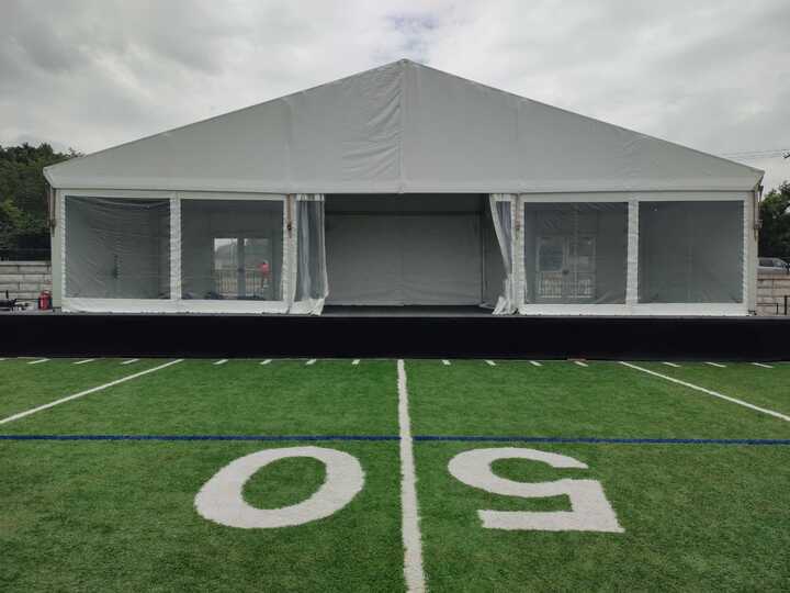 Athletic field tent structure for academic sporting events