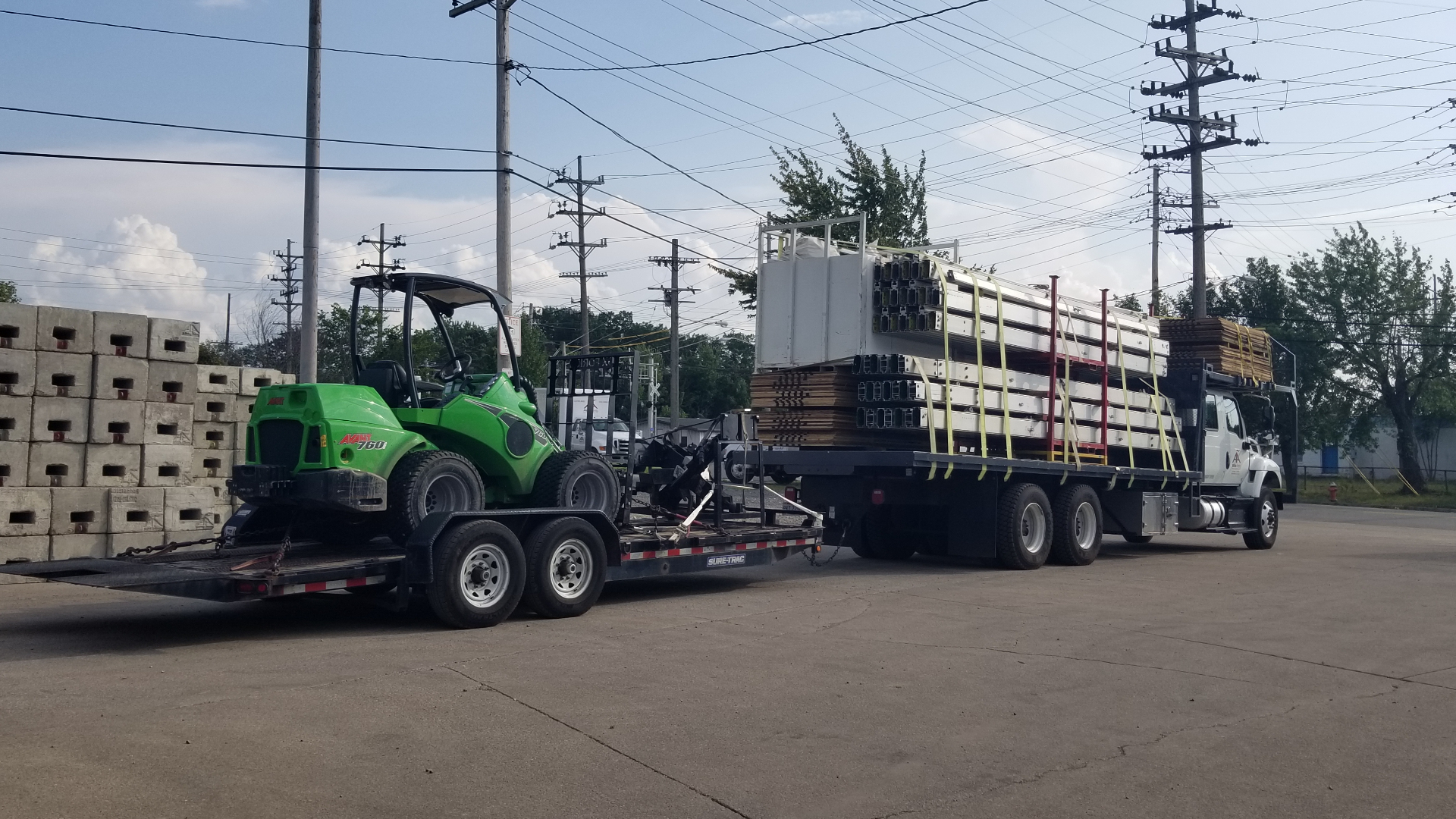Emergency equipment and machinery being transported for disaster response operations