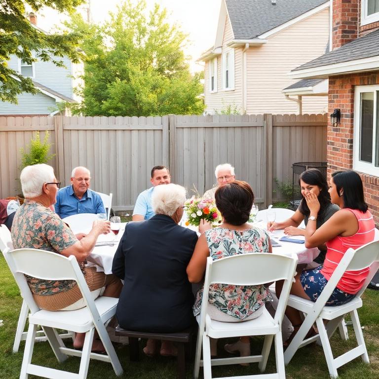 Backyard party with tent and BBQ setup