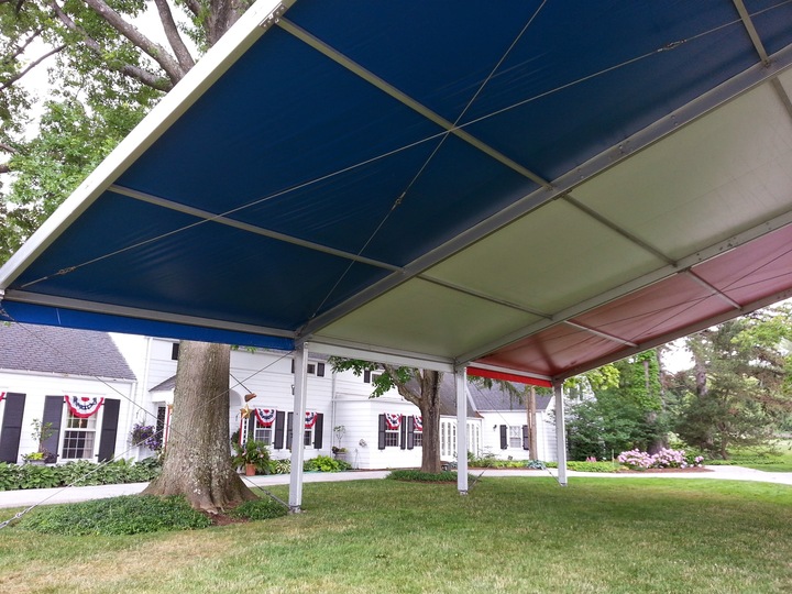 July 4th party tent with patriotic decorations